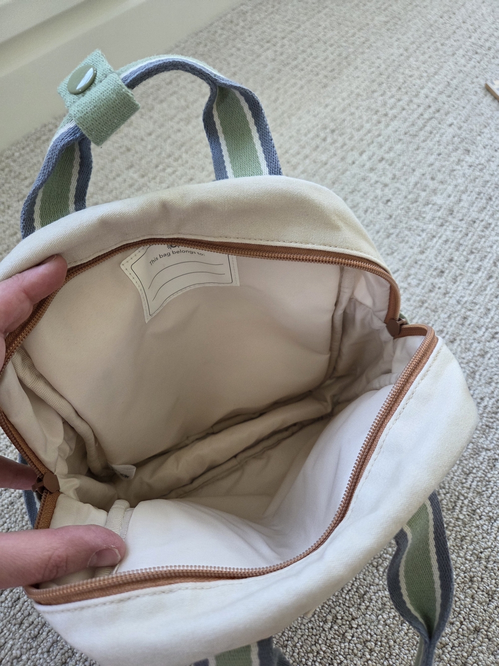 Itzy Ritzy Green & Cream Check Front Pocket Canvas Mini Backpack - Picture 4 of 6